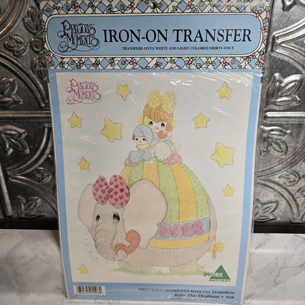 Vtg 1993 Preciousโ Moments Iron-On Transfer Design - Babe the Elephant #508 NEW